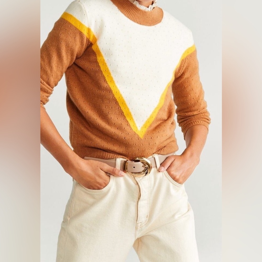 Mango Chevron Pointelle Mock Neck Sweater